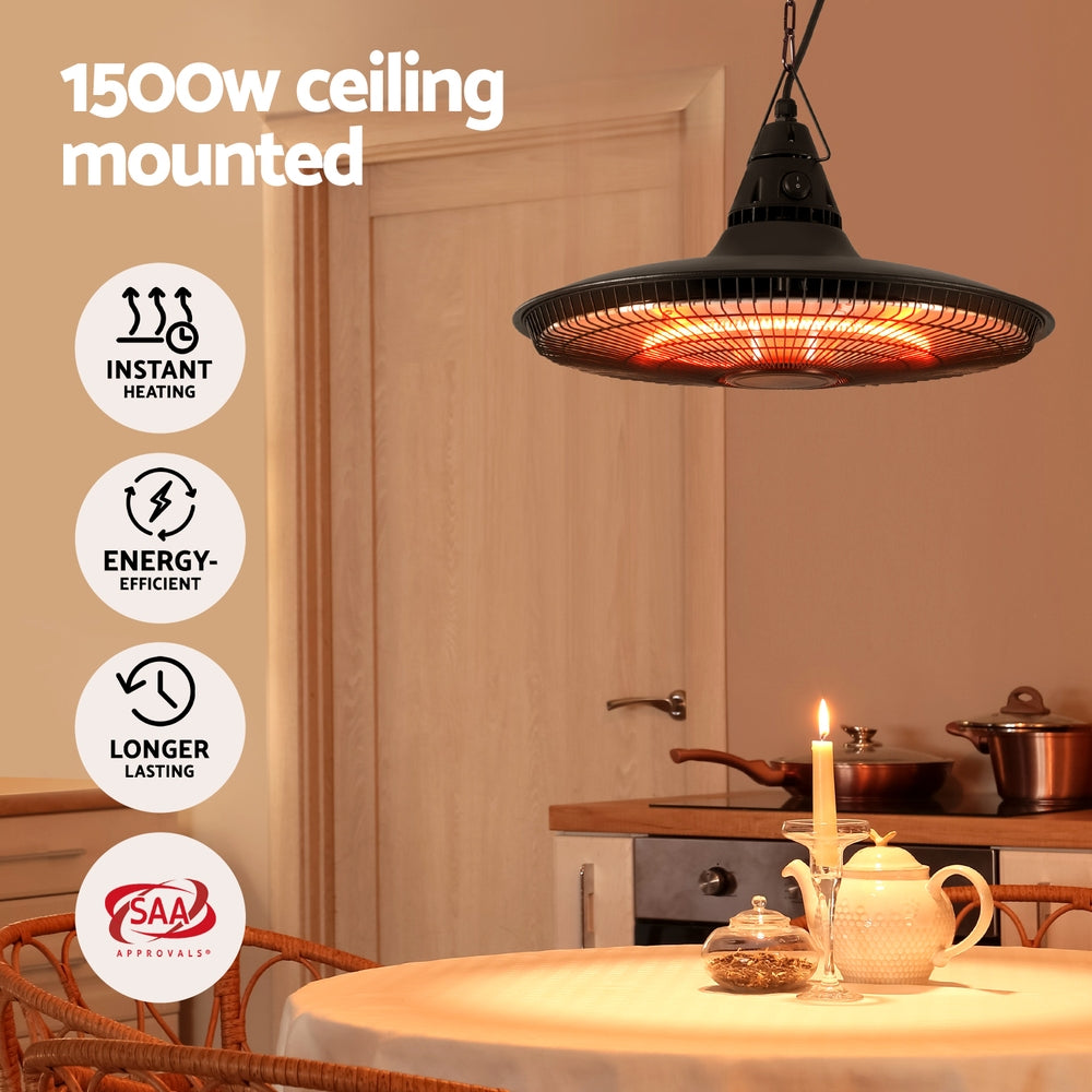 Devanti 1500W Hanging Electric Patio Heater - Outdoor Infrared Heating for Patio, Deck, Garden & Backyard - Perfect for Cold Weather Comfort