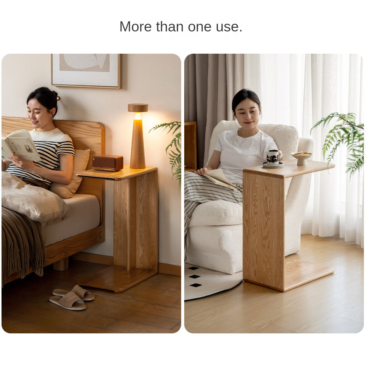Solid Oak Wood C-Shaped Side Table - Multifunctional End Table for Living Room, Bedroom, or Office - Perfect for Holding Drinks, Books, and Decor