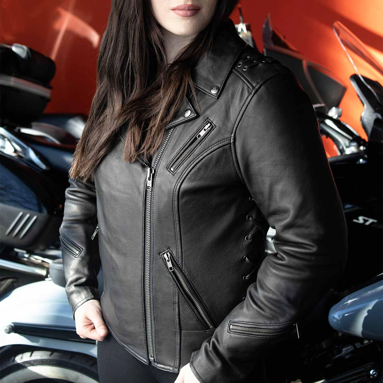 Milwaukee Leather MLL2525 Women's Black Lightweight Leather Jacket - Lace-Up Front Design for Motorcycle Riding & Casual Wear