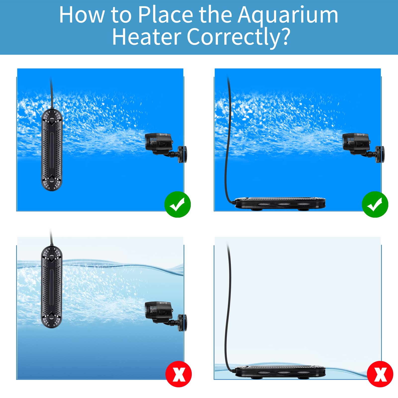 AQQA 800W Submersible Aquarium Heater with LED Display - Explosion-Proof Quartz Tubes for 80-220 Gallon Fish Tanks (Saltwater & Freshwater) - Perfect for Marine & Tropical Fish Tanks