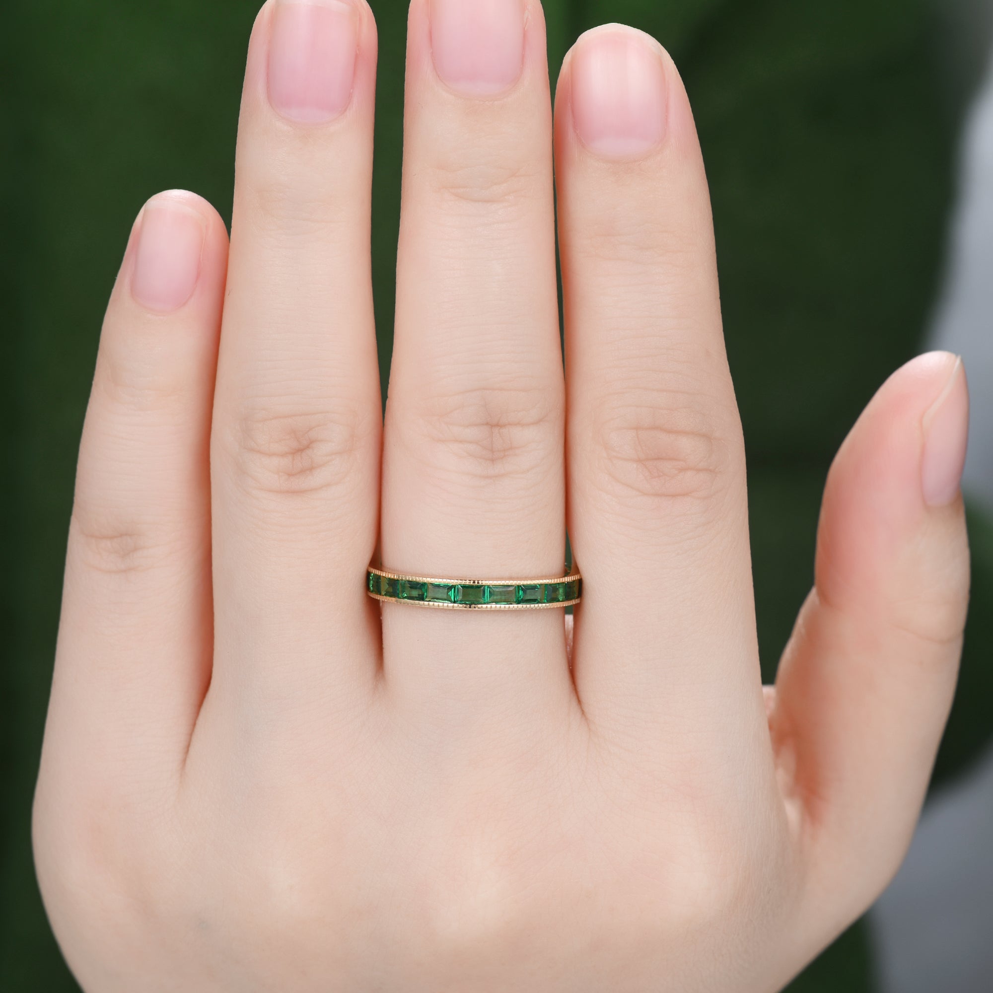 Milgrain Baguette Emerald Wedding Band - Full Eternity Ring for Women | Elegant Bridal Jewelry, Anniversary Gift & Engagement Ring Alternative | Perfect for Weddings, Proposals & Special Occasions