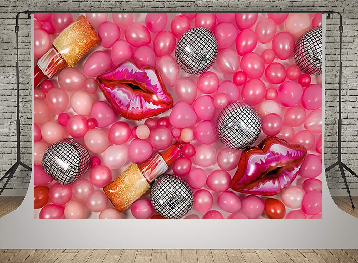 Kate Happy Wedding Theme Photography Backdrop 10x8ft - Pink Balloons & Lips Design for Photo Studio, Party Decor, Bridal Shower Background - Perfect for Wedding Photography, Baby Shoots & Events