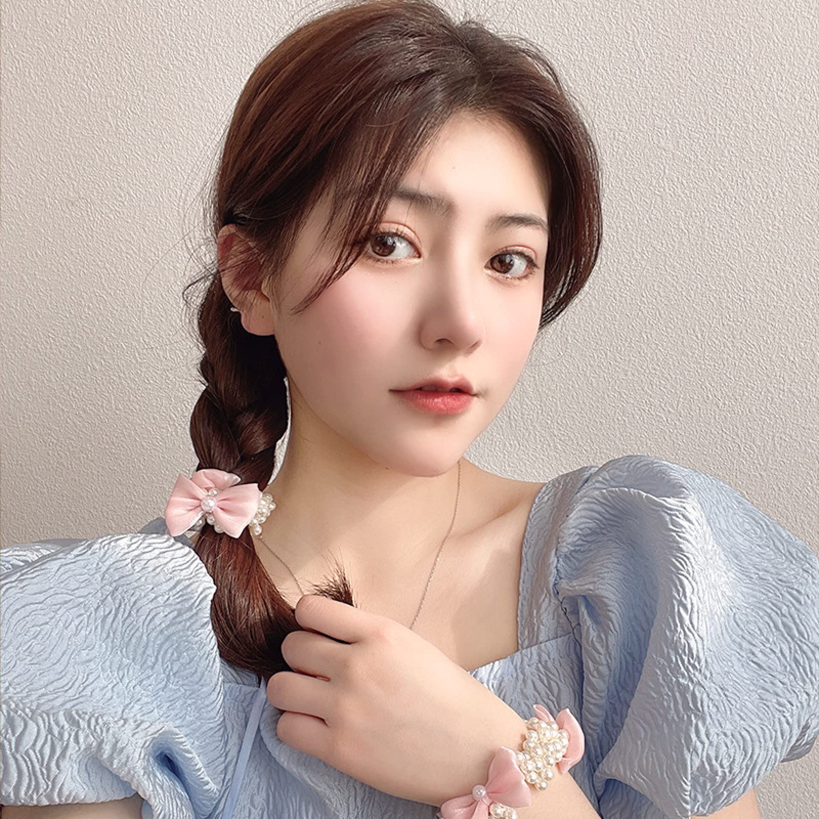 2Pcs Spring Bowknot Pearl Hair Ropes for Girls - Elegant Hair Circle Headbands & Rubber Band Hair Accessories for Women, Perfect for School, Parties & Daily Styling