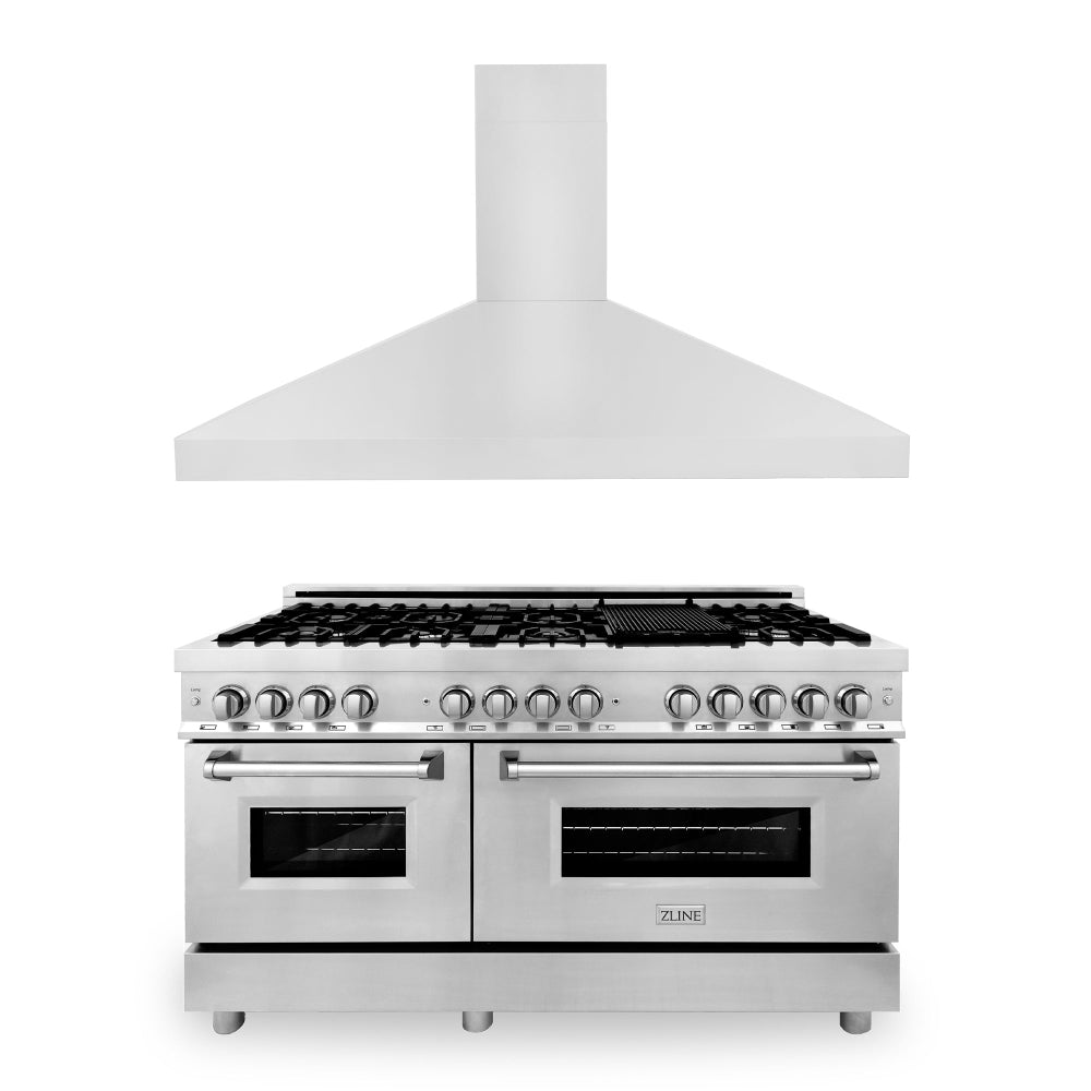 ZLINE 60 Inch Professional Kitchen Package - Stainless Steel Dual Fuel Range & Convertible Vent Hood (2KP RARH60) | Perfect for Home Chefs & Modern Kitchens