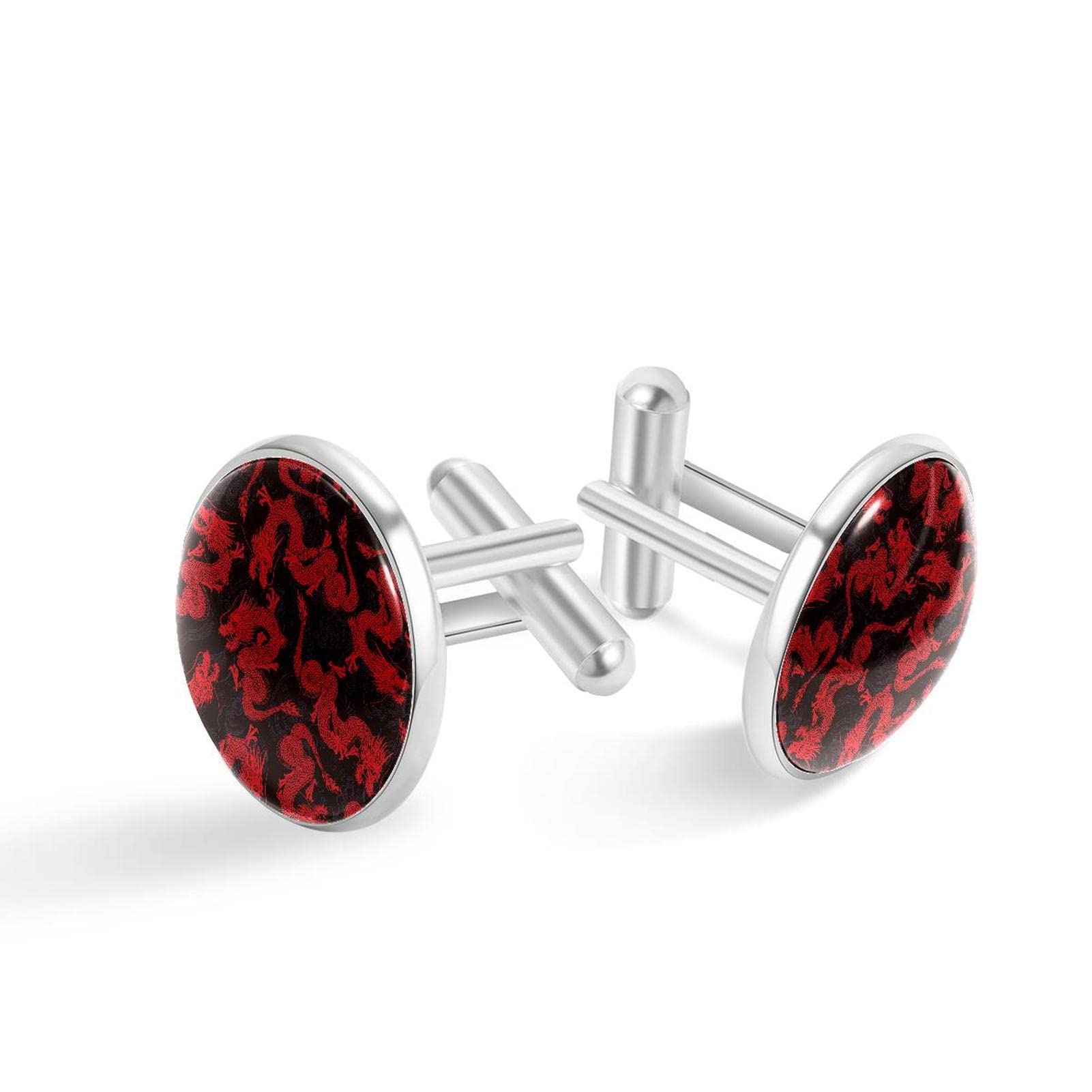Premium Silver Dragon Cufflinks for Men - Elegant Chinese Red Design - Perfect for Weddings, Business Meetings & Formal Events