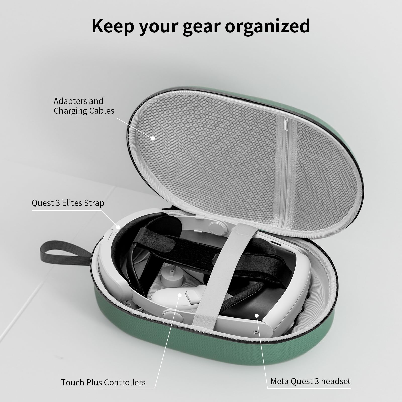 annapro Hard Shell Travel Case for Meta Quest 3 - Protective Storage Compatible with Quest 3 Headset, Elite Strap & Controllers - Durable Dark Night Green Design for Gaming Accessories - Perfect for Travel, Commuting & VR Gaming Sessions