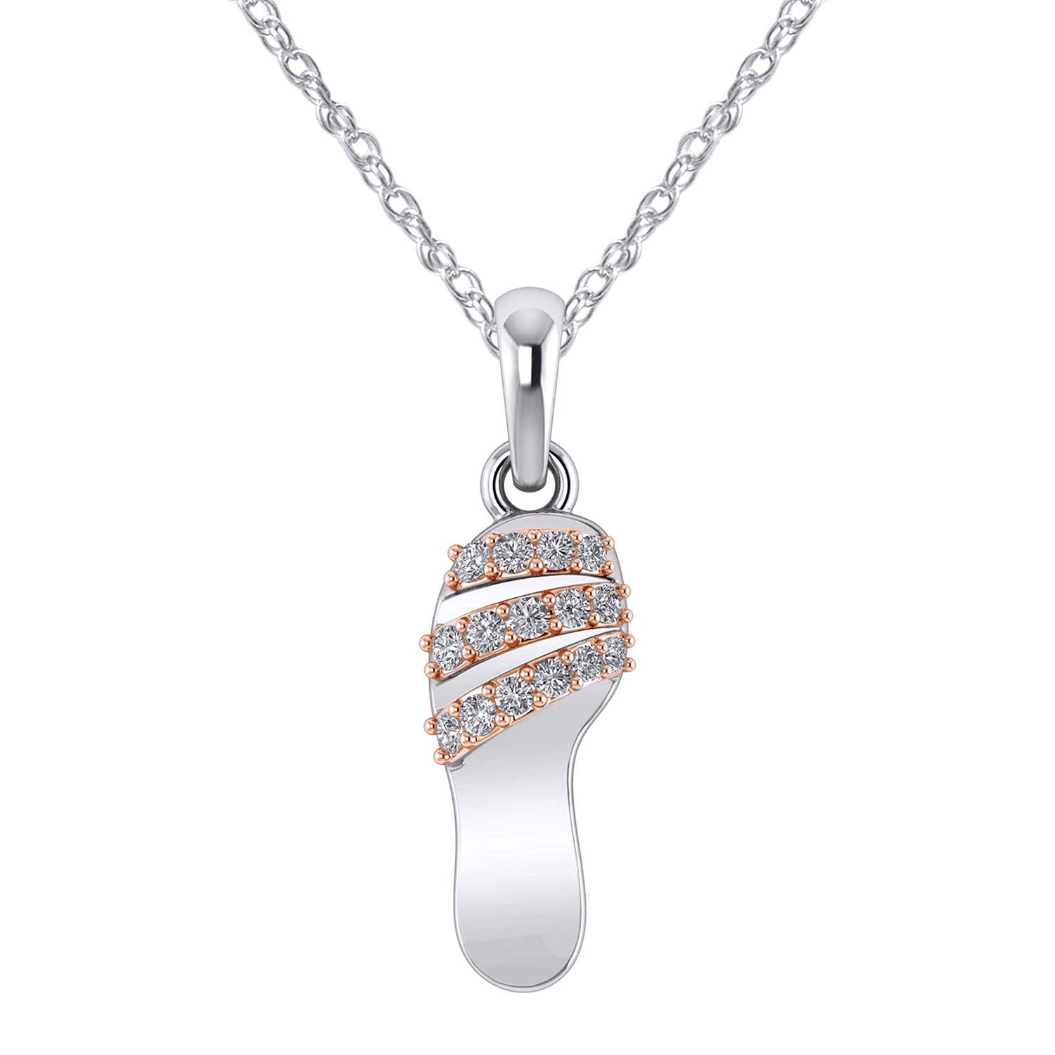 14K Gold Flip Flop Pendant Necklace with Diamond Accents - 18