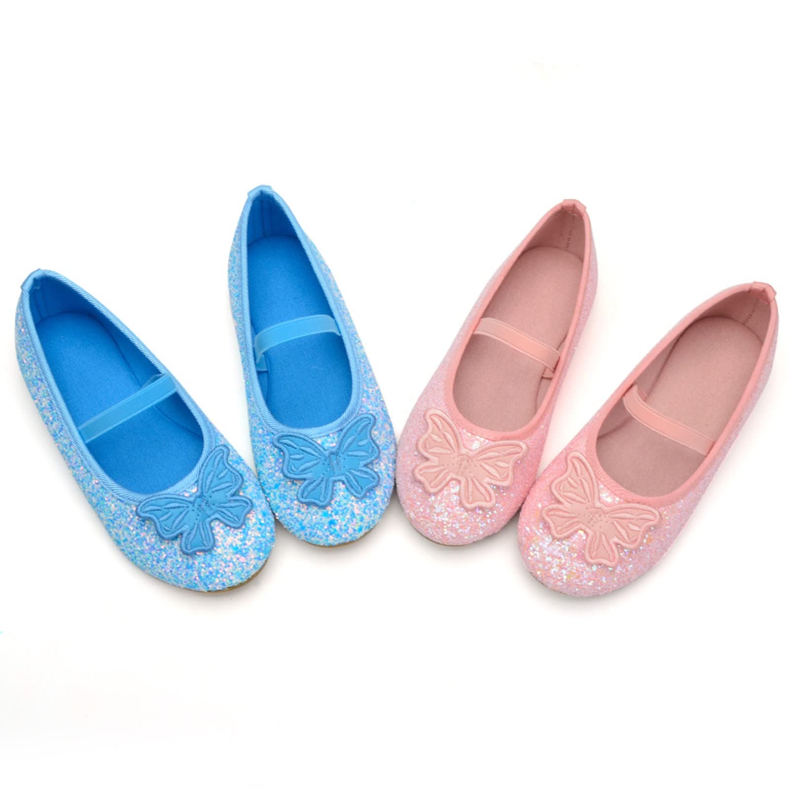 Sparkly Crystal Sequins Flat Shoes for Girls - Comfortable Toddler Dance Shoes with Bowknot - Size 9 - Perfect for Ballet Class, Party Wear & Everyday Play