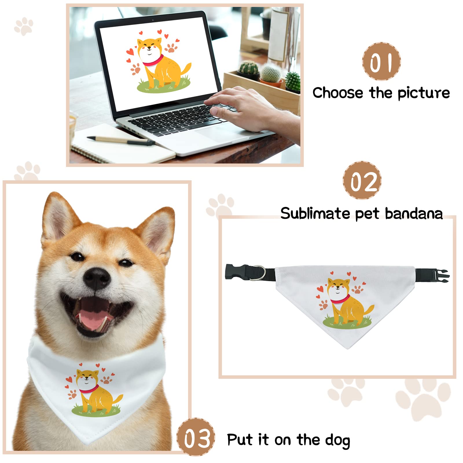 Adjustable Dog Bandana with Quick Release Buckle - 2 Pack Double-Sided Blank Pet Bandanas for Medium & Large Dogs - D-Ring Design for Secure Fit - Perfect for Daily Walks, Grooming & Pet Photos (White, Large)