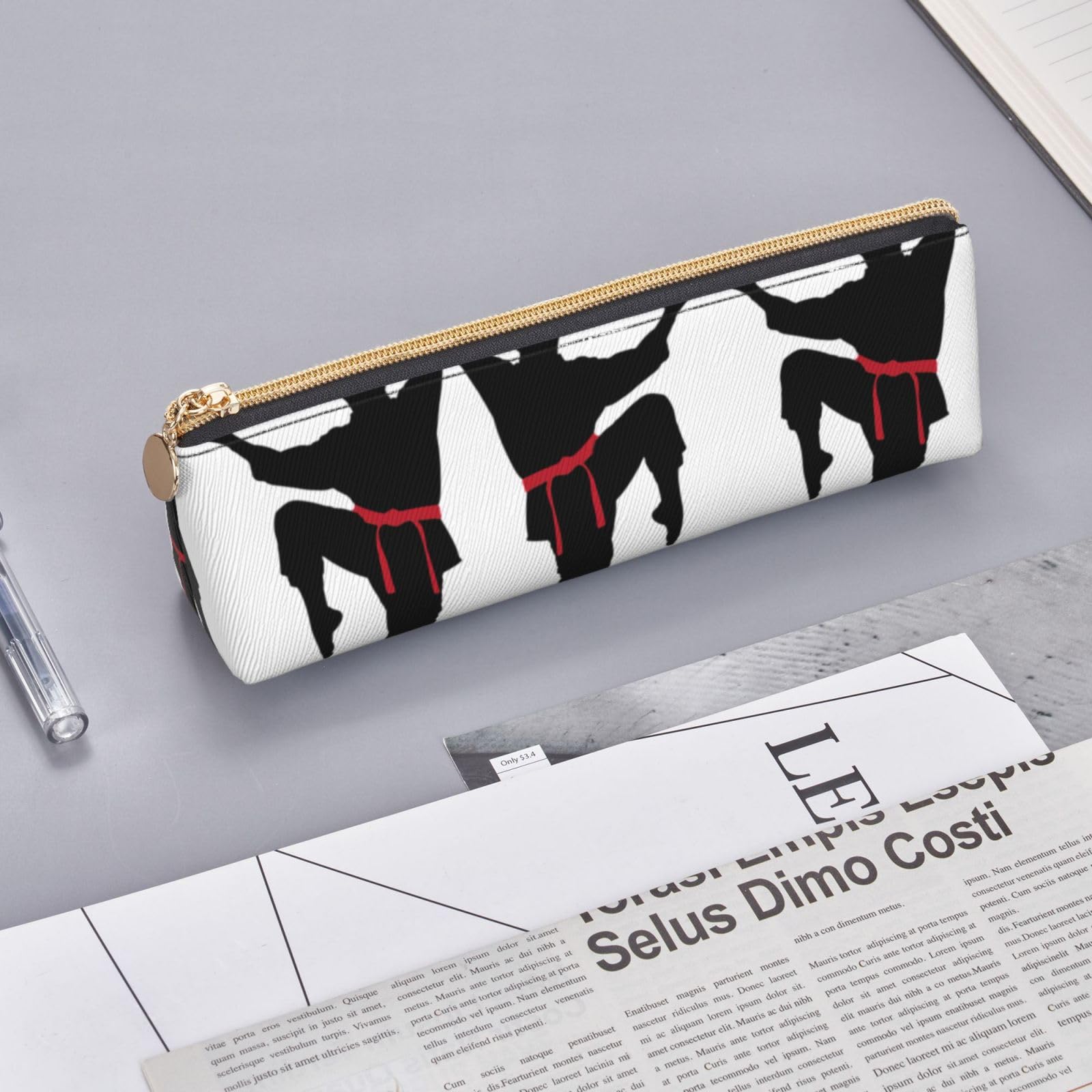 Premium Leather Pencil Case for Men - Large Capacity Multifunctional Karate-Style Pouch for School, Office & Travel Accessories Storage