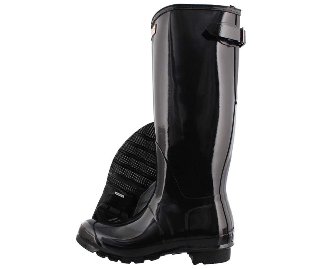 Hunter Women's Original Tall Back Adjustable Gloss Rain Boots - Waterproof Black Rubber Boots for Women Size 7 | Perfect for Gardening, Hiking & Rainy Day Outdoor Activities