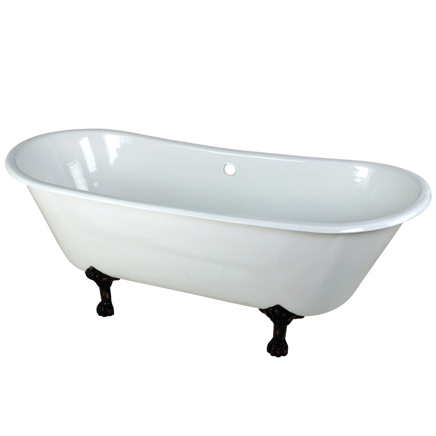 67 Inch White Cast Iron Clawfoot Bathtub - Oil Rubbed Bronze Oval Double Slipper Tub (No Faucet Drillings) | Vintage Bathroom Centerpiece for Luxury Spa Retreat & Master Suite Renovation