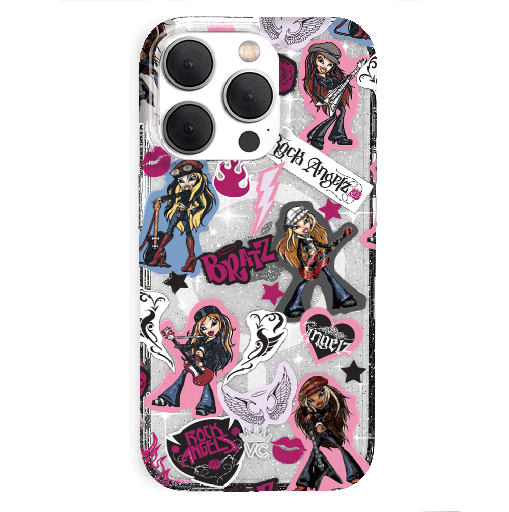 Bratz Rock Angelz Glitter iPhone Case - Stylish Protective Cover for iPhone 13/14/15 Pro Max - Trendy Sparkle Design for Girls & Teens - Perfect for School, Parties & Daily Use