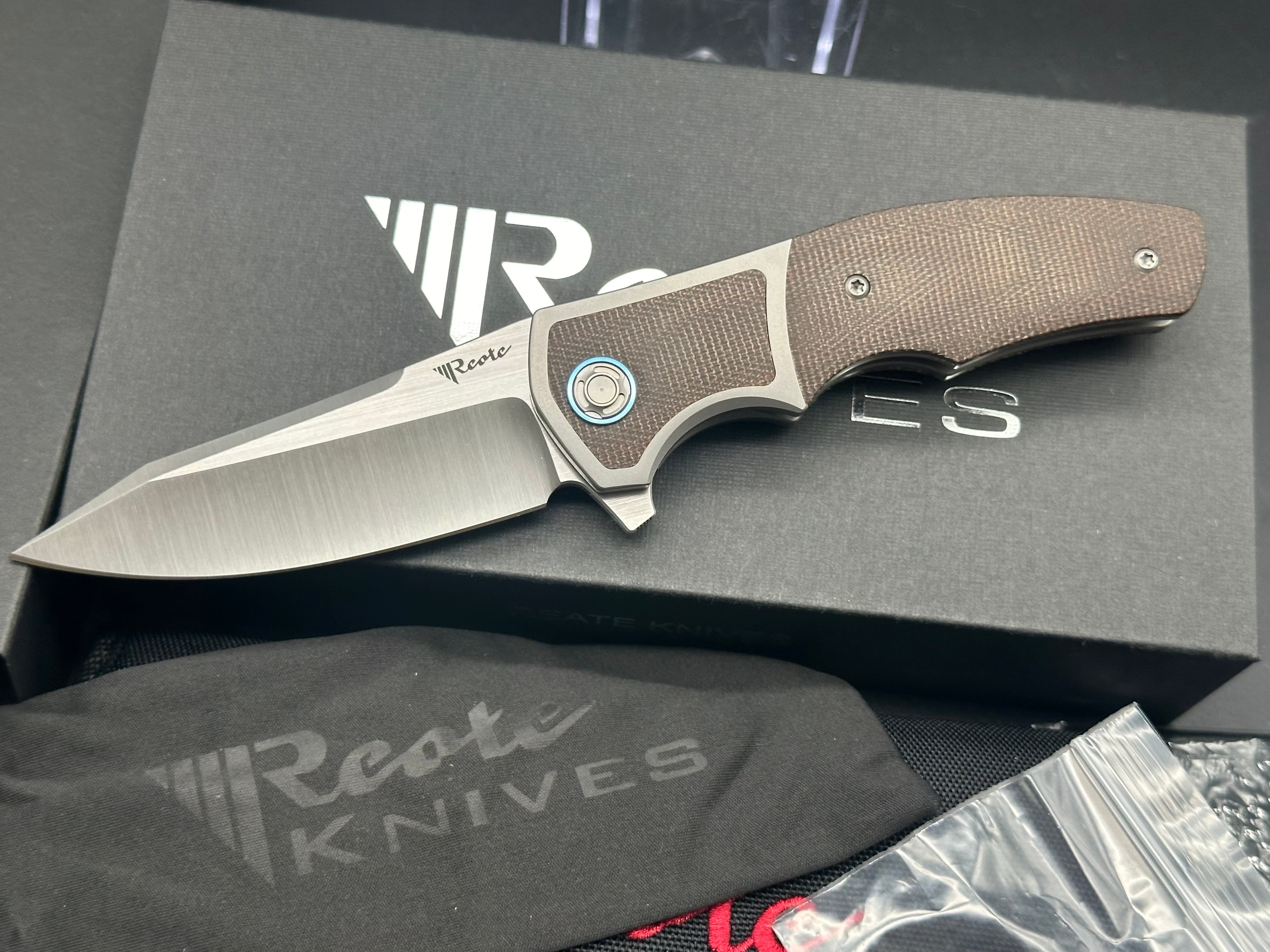 Reate Kirby Mini Crossroads Folding Knife - M390 Steel Blade, Titanium & Green Micarta Handle - EDC Pocket Knife for Camping, Hiking, and Outdoor Survival