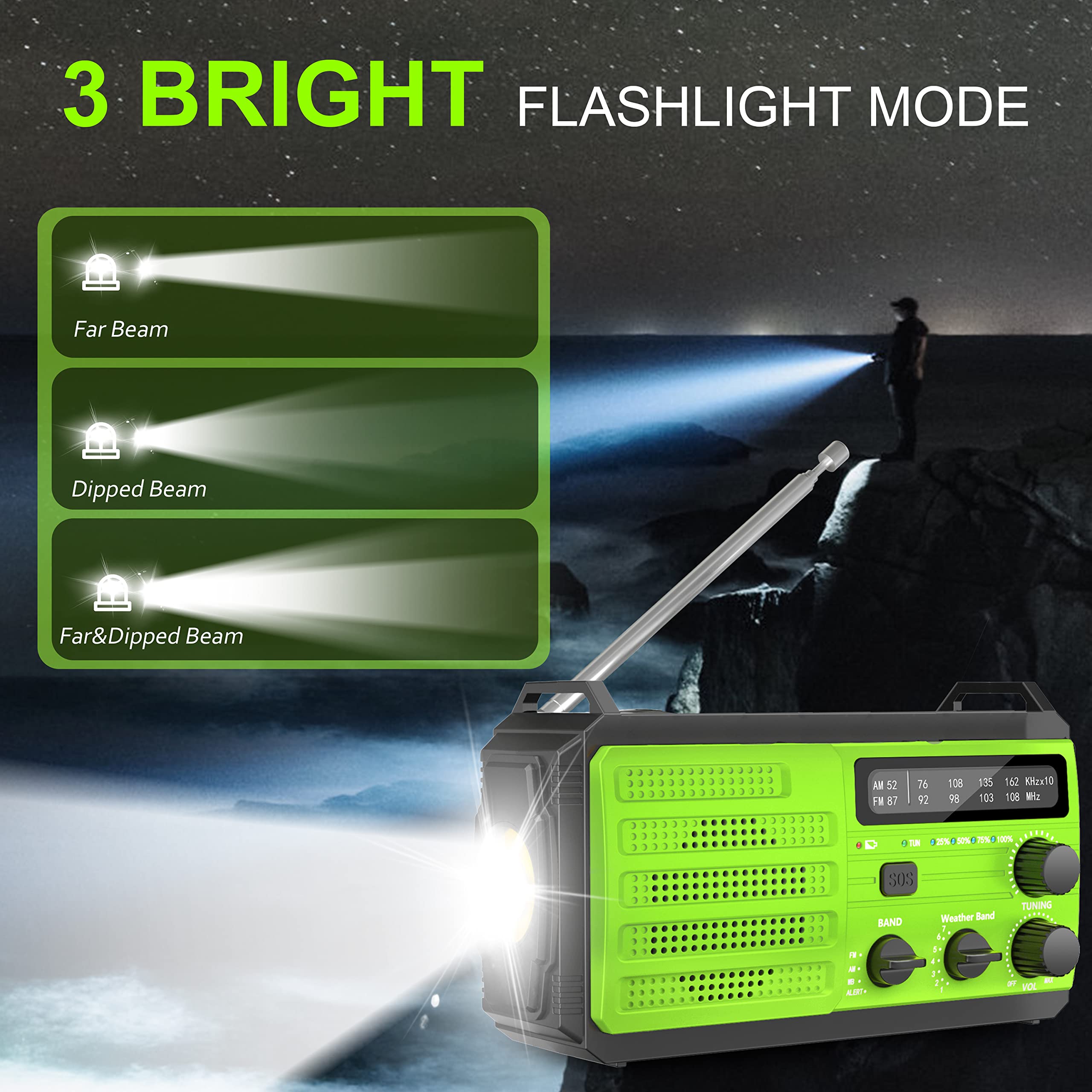 Solar Powered Emergency Radio - 22200mAh NOAA Weather Radio with AM/FM, Hand Crank Flashlight, SOS Alarm & Compass | Portable Survival Radio for Hurricanes, Winter Storms, Camping & Outdoor Adventures