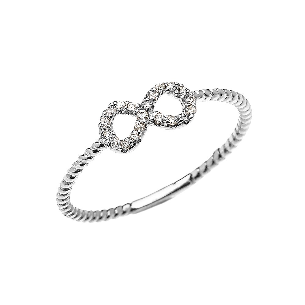 10K White Gold Dainty Diamond Infinity Rope Design Ring for Women - Elegant Stackable Wedding Band, Anniversary Gift, Promise Ring for Her - Perfect for Everyday Wear & Special Occasions