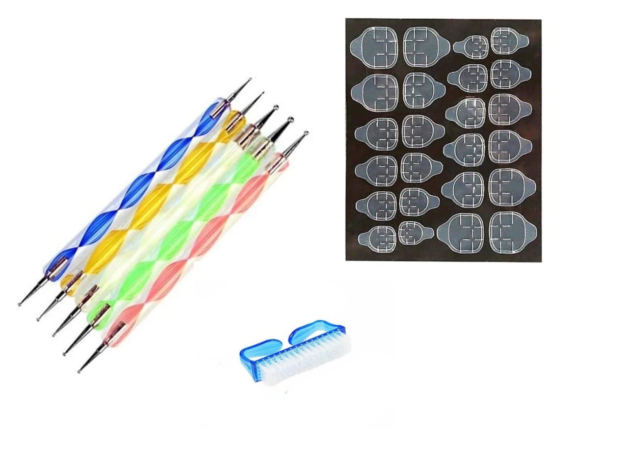AJORA Double Sided Nail Glue Sticker & Nail Art Pen with Dusting Brush - 3-in-1 Professional Nail Art Kit for Press On Nails, Acrylic Nails & DIY Nail Designs - Perfect for Salon, Home & Travel Use
