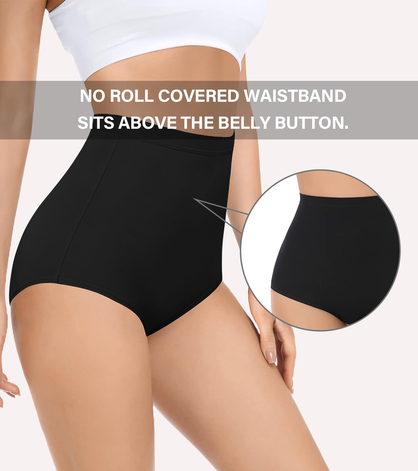 Envlon Women's Cotton Underwear - High Waisted Full Coverage Briefs - Soft Stretch Postpartum Panties - Comfortable Ladies Underwear for Daily Wear, Maternity & Recovery