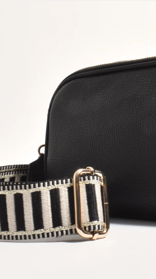 Bella Striped Webbing Camera Bag - Black | Stylish DSLR/SLR Camera Case for Photographers | Perfect for Travel, Hiking & Outdoor Photography