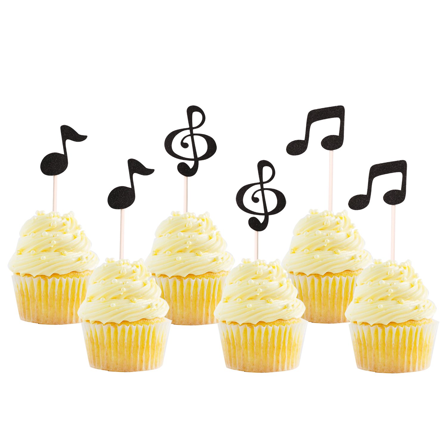 36 Pcs Glitter Music Note Cupcake Toppers - Black Musical Symbols Cake Decorations for Baby Showers, Birthday Parties & Music Themed Events - Perfect for Dessert Tables, DJ Celebrations & Band Performances