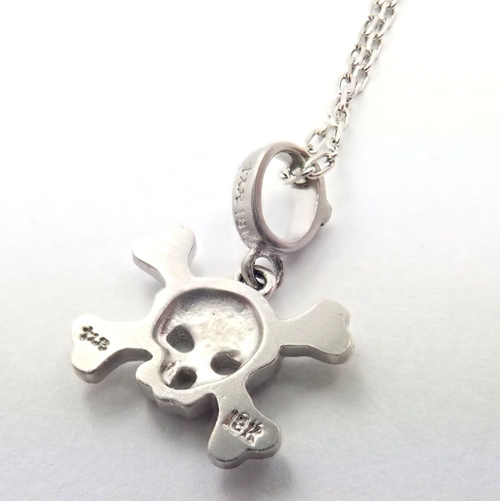 Authentic Loree Rodkin 18K White Gold Diamond Skull & Crossbones Pendant Necklace - Luxury Gothic Jewelry for Women, Perfect for Parties & Special Occasions