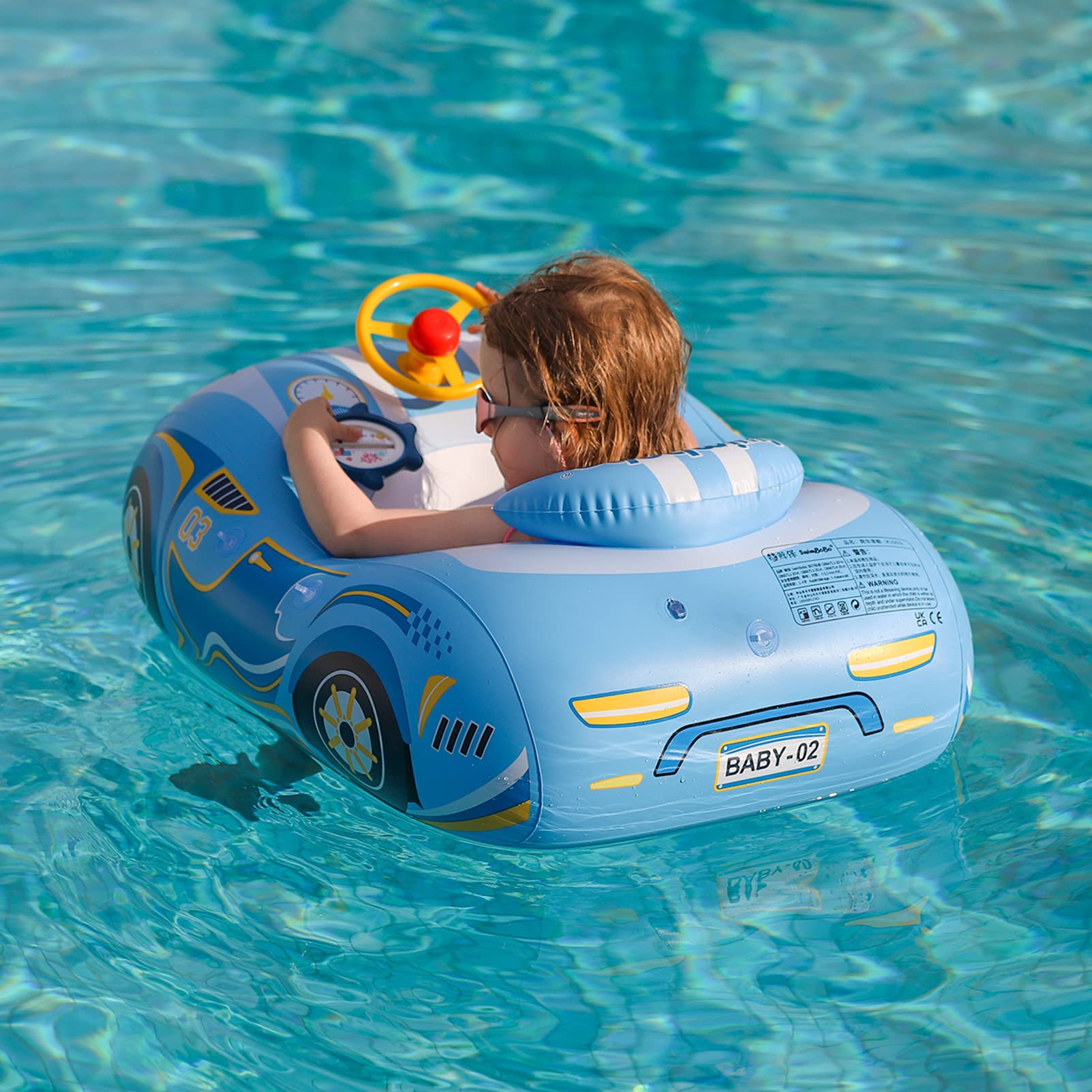 **UPF50+ Baby Pool Float with Adjustable Canopy - Infant & Toddler Swimming Float Boat for Safe Water Play - Perfect for Beach, Pool, and Backyard Fun**