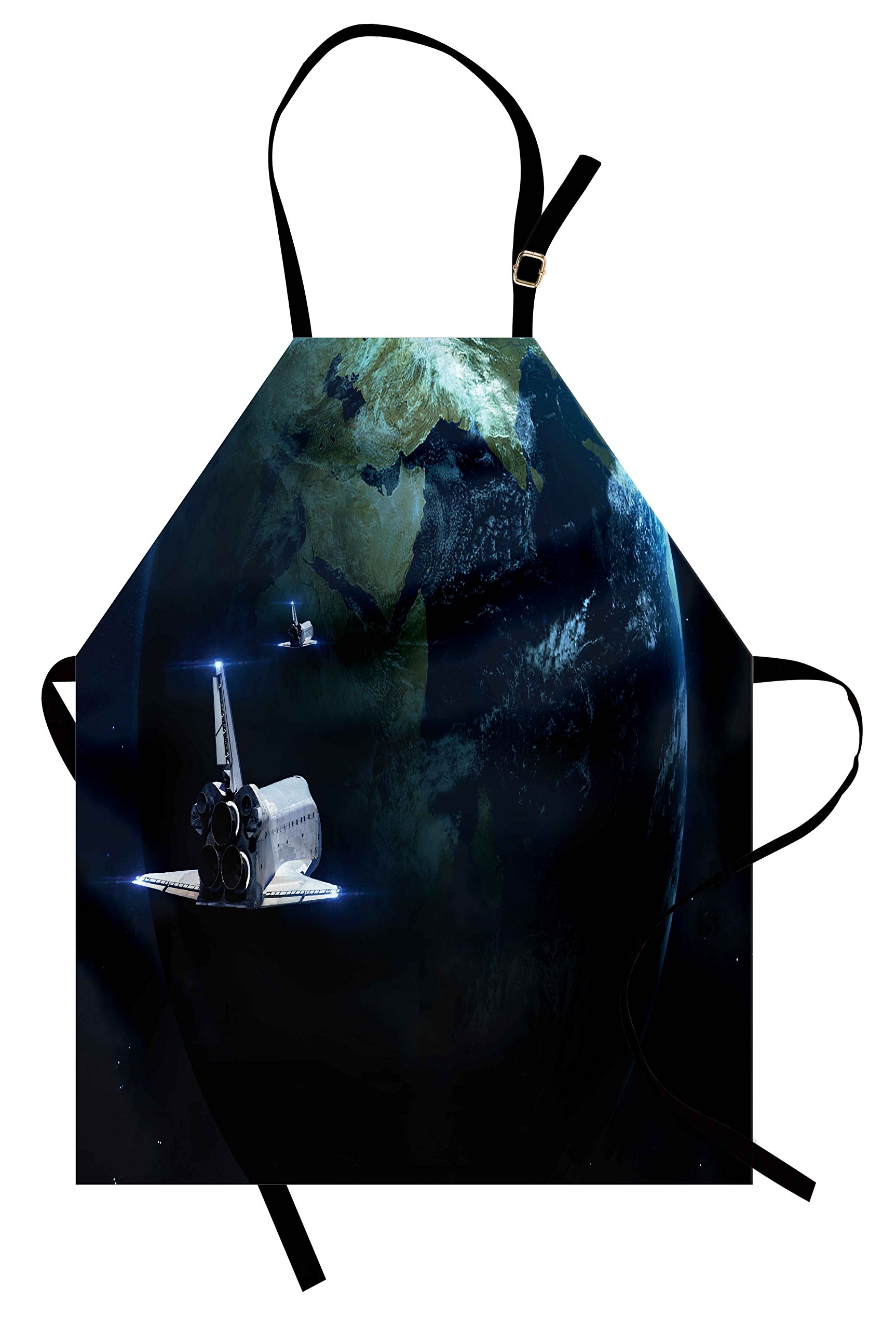Ambesonne Galaxy Apron - Adjustable Space Craft Travel Design for Baking & Painting | Small Size Navy Blue Grey Apron Bib | Perfect for Sci-Fi Fans, Home Cooks & Artists