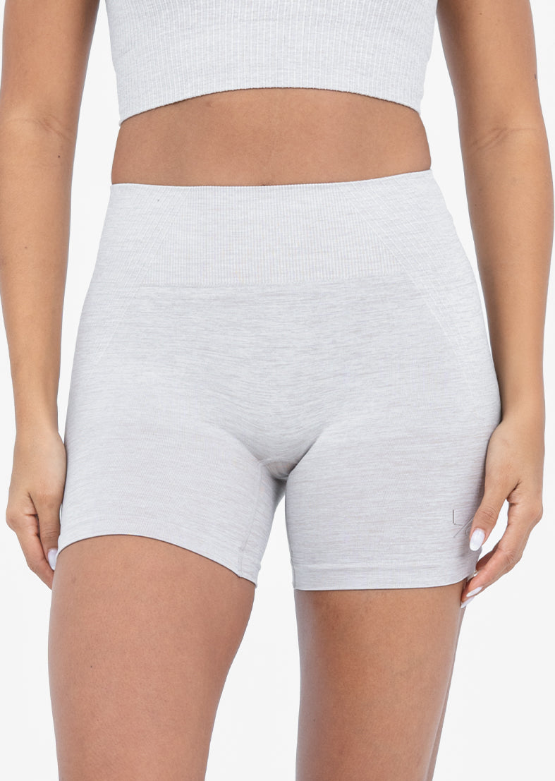 Seamless Rib Shorts Oat Marl - High Waist Yoga Shorts for Women, Comfortable Workout Running Lounge Wear, Perfect for Gym, Home, and Travel