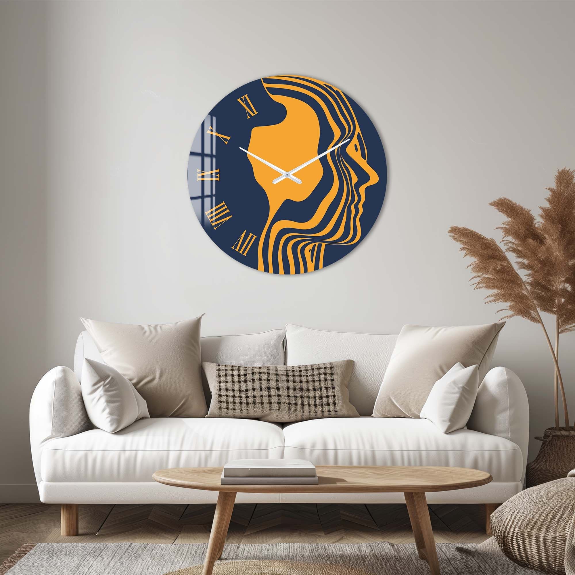 Stylish Orange Silhouette Glass Wall Clock - Modern Home & Office Decor - Perfect for Living Room, Bedroom, Kitchen