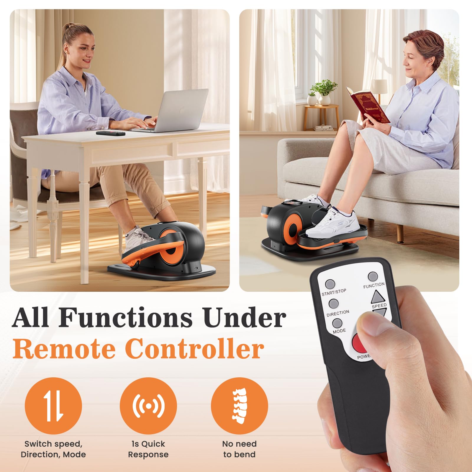 Under Desk Elliptical Machine - Quiet Leg Exerciser with Remote Control & 12 Speed Levels | Portable Mini Elliptical for Home Office, Seniors & Physical Therapy | Perfect for Work from Home, Rehabilitation & Low-Impact Workouts