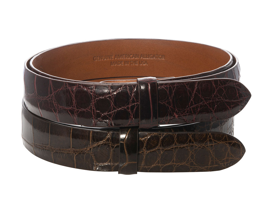 Premium Cordovan Burgundy Glossy Alligator Leather Belt Strap 1 1/8