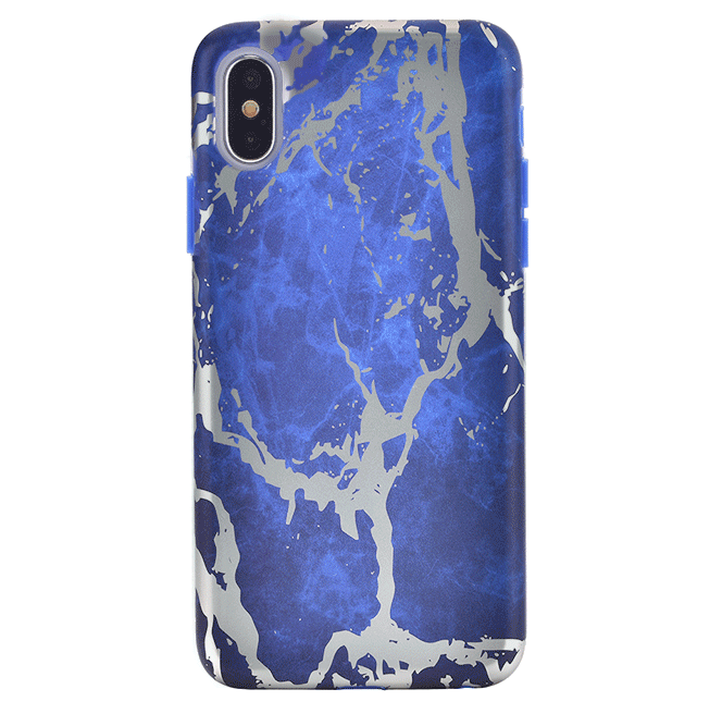 Navy Blue Marble Silver Chrome iPhone Case - Stylish Protective Cover for iPhone 13/14/15 Pro Max - Durable Shockproof Phone Case for Everyday Use & Travel