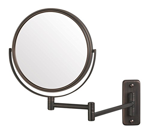 JERDON 8-Inch Two-Sided Wall-Mounted Makeup Mirror with 5X Magnification & Adjustable Arm - Bronze Finish Vanity Mirror for Bathroom & Bedroom (Model JP7506BZ) - Perfect for Makeup Application, Skincare & Grooming