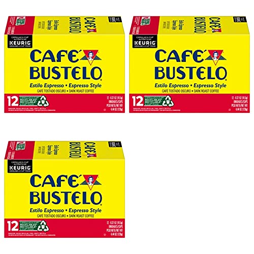 Café Bustelo Espresso Style Dark Roast Coffee K-Cups - 3 Boxes (36 Count Total) for Keurig Brewers | Rich & Bold Flavor | Perfect for Morning Energy, Office Break or After-Dinner Espresso