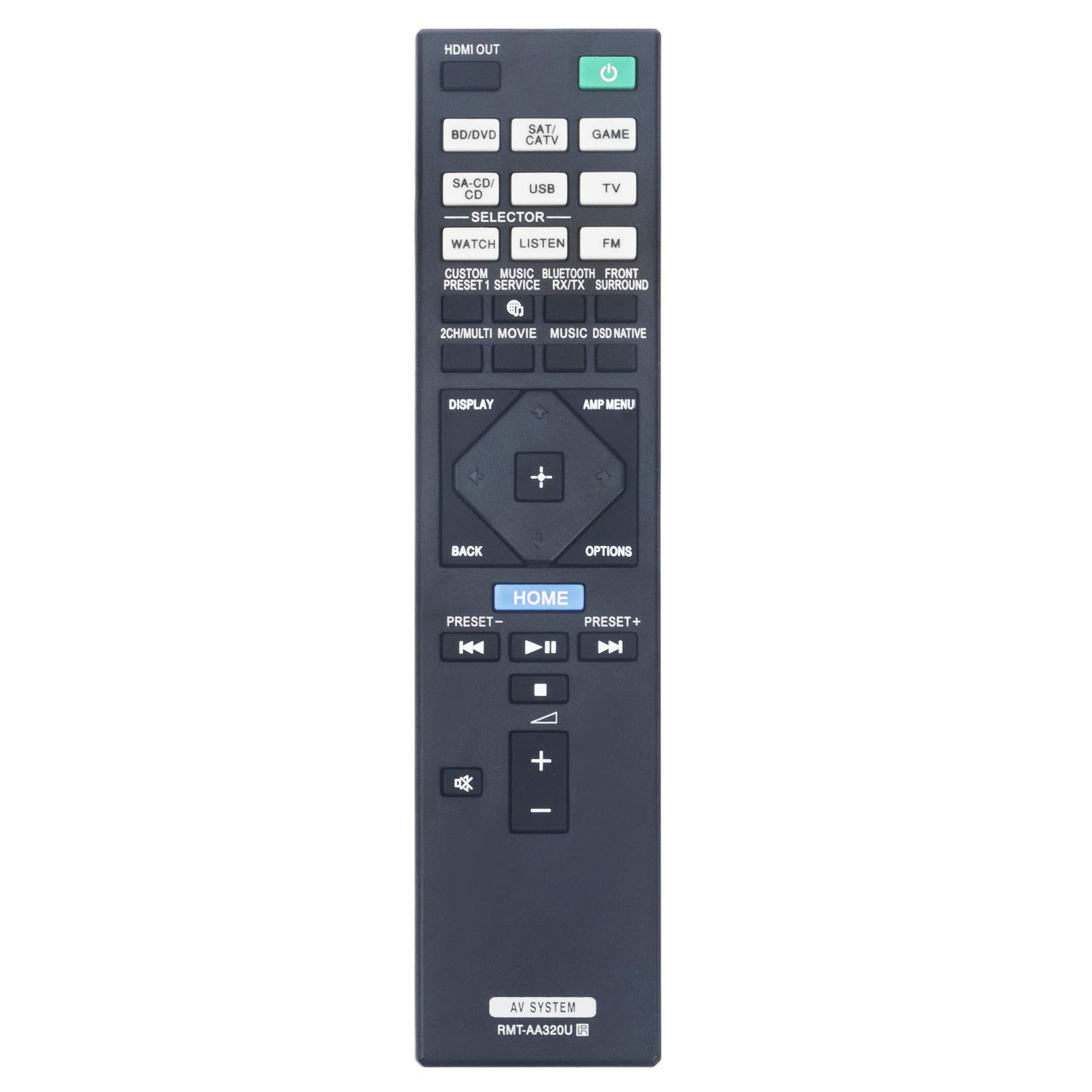 RMT-AA320U Replacement Remote Control Compatible with Sony STR-ZA810ES, STR-DN1080 AV Receiver - Perfect for Home Theater System & Entertainment Setup