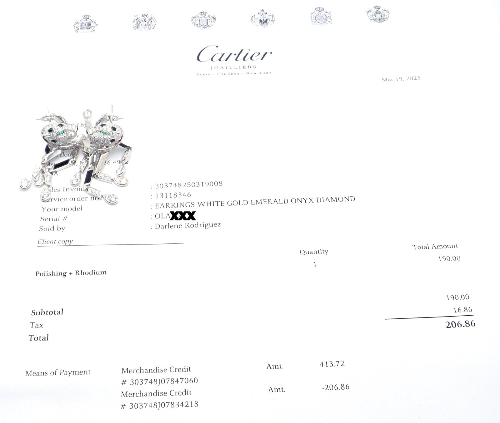 Authentic Cartier Panthere Panther 18k White Gold Diamond Black Onyx Earrings for Women | Luxury Jewelry Gift for Anniversary, Birthday & Special Occasions