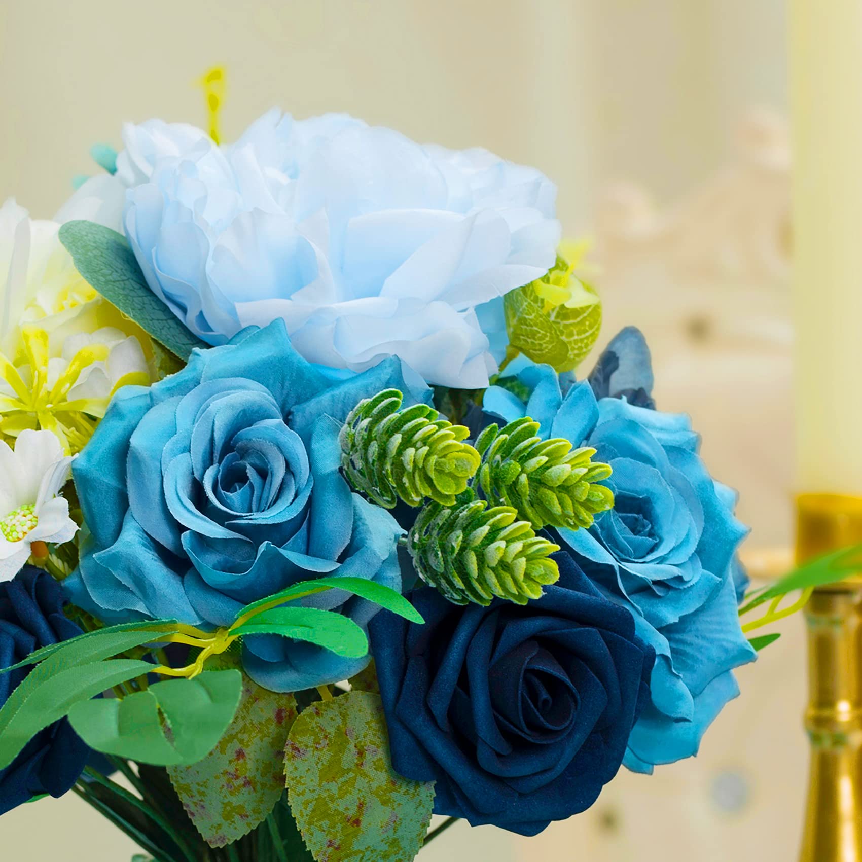 Dusty Blue Artificial Flowers - Rose & Daisy Fake Flowers with Stem for DIY Wedding Arch, Bouquets, Bridal Shower, Baby Shower, Party Decor, Home Decorations - Perfect for Centerpieces, Wall Decor, and Wedding Backdrops