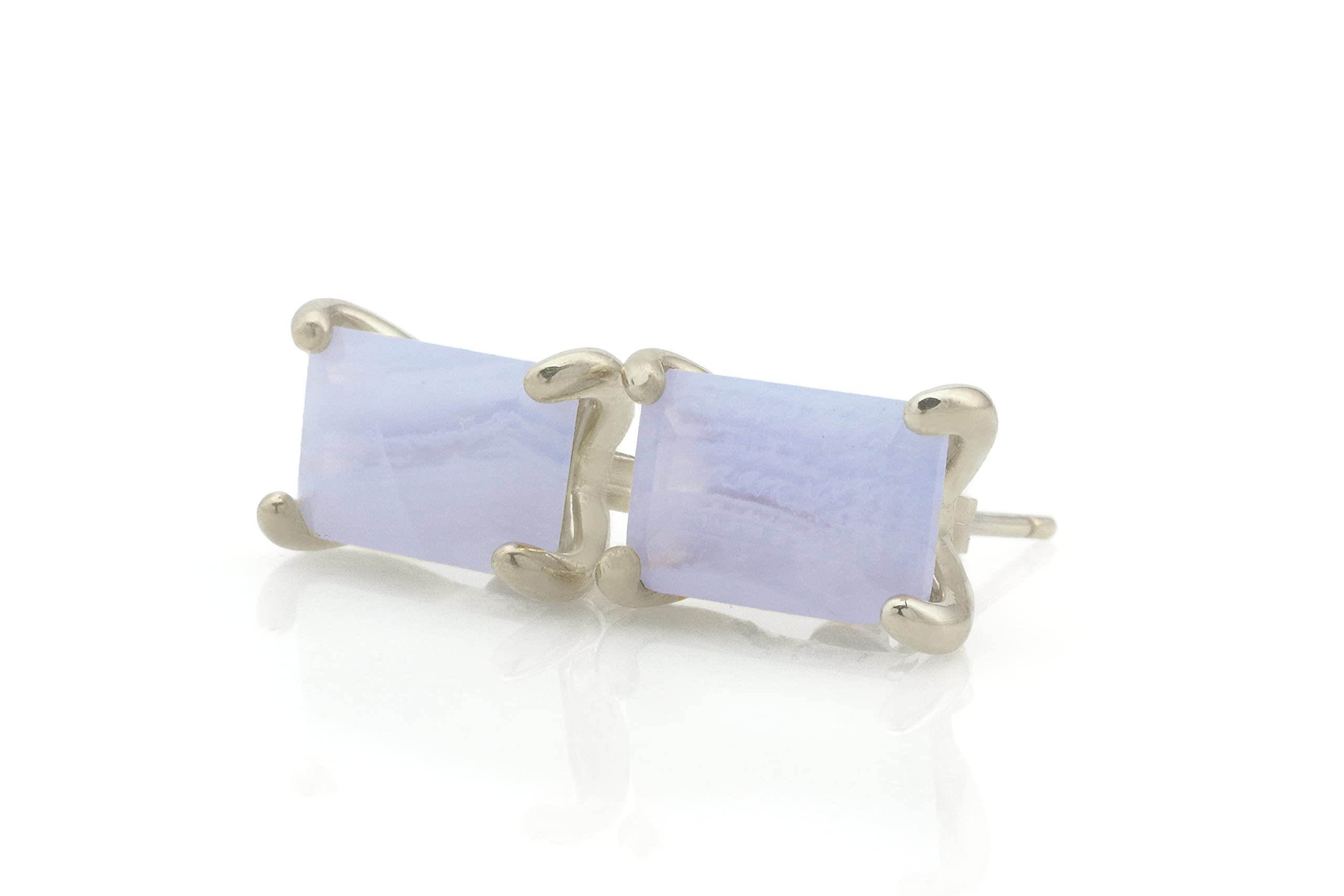 Blue Lace Agate Stud Earrings - Handmade Gemstone Jewelry for Women - Gift Box Included | Perfect for Parties & Office Wear