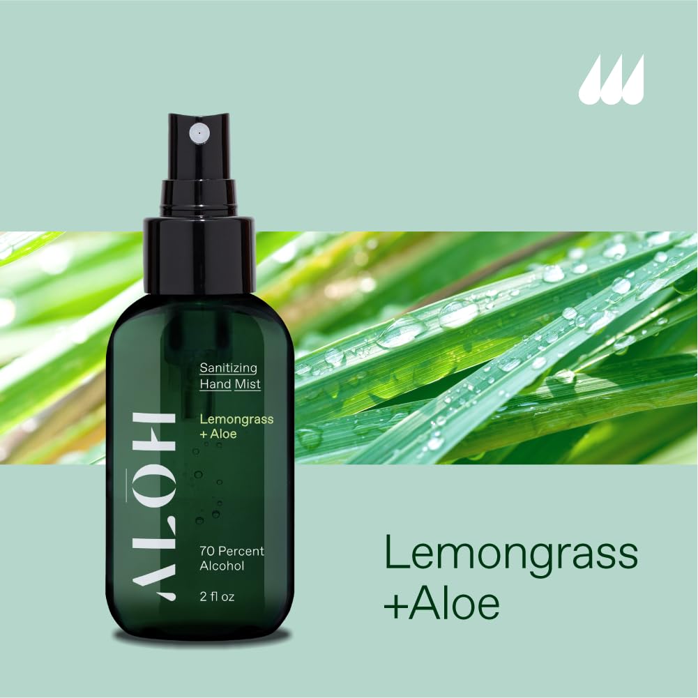 ALOH 70% Alcohol Hand Sanitizer Spray 3-Pack - Travel Size 2oz Bottles with Lemongrass Essential Oil | Hydrating & Moisturizing for Kids & Adults | Perfect for Travel, Office, School & Daily Use