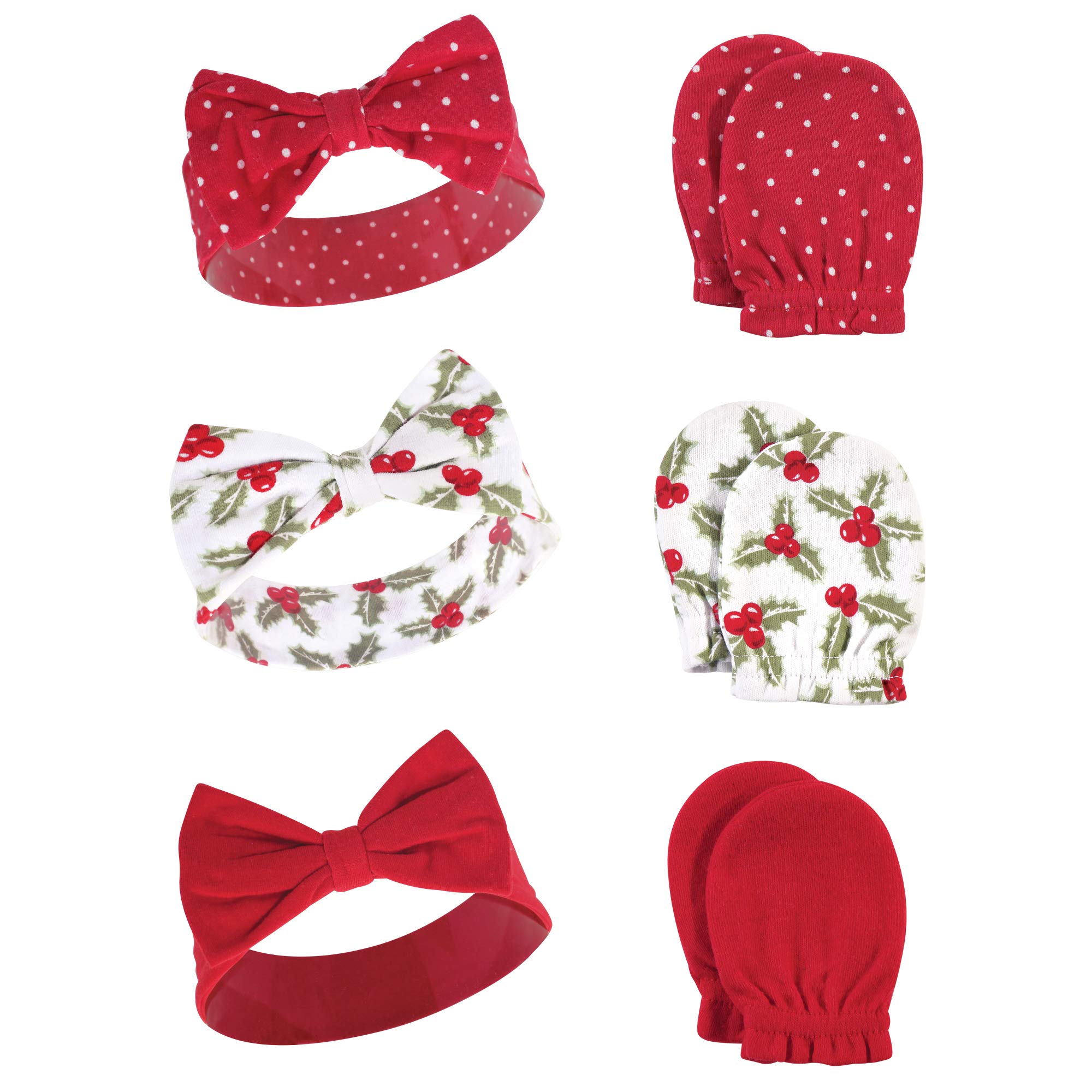 Hudson Baby Girls Cotton Headband & Mittens Set for Newborns