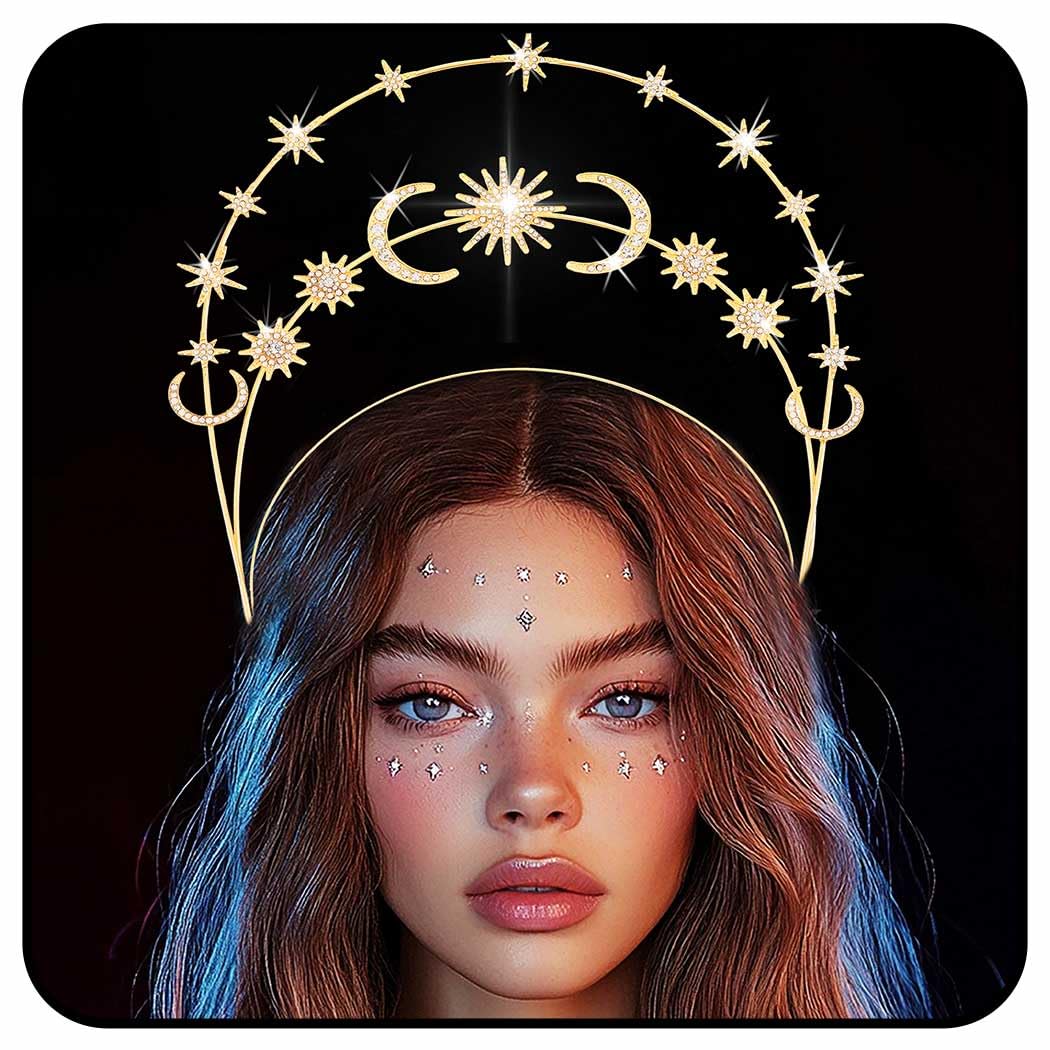 Zoestar Halo Crown Headband - Sparkly Rhinestone Crystal Hair Tiara for Women & Girls - Gold Wedding Party Hair Accessories - Perfect for Bridal, Prom, Cosplay & Special Occasions