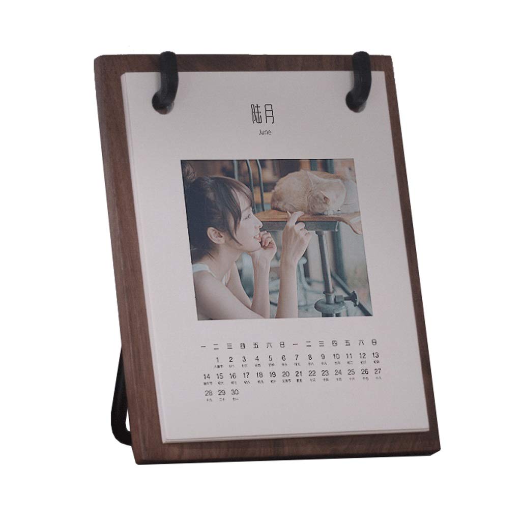 Customizable Solid Wood Stand Up Desk Calendar 2021 - 12 Months Dark Wooden Organizer with DIY Photo Option (10.2x6.5 Inches) - Perfect for Office, Home Decor & Gift Giving