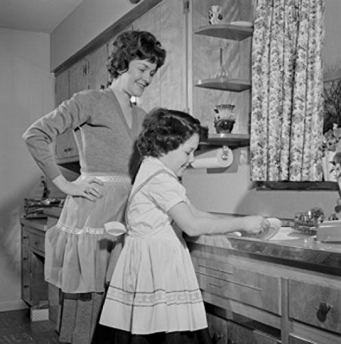 Mother and Daughter Washing Dishes Poster Print - 18x24 Inch Wall Art - Heartwarming Family Kitchen Decor for Home, Office & Gifts