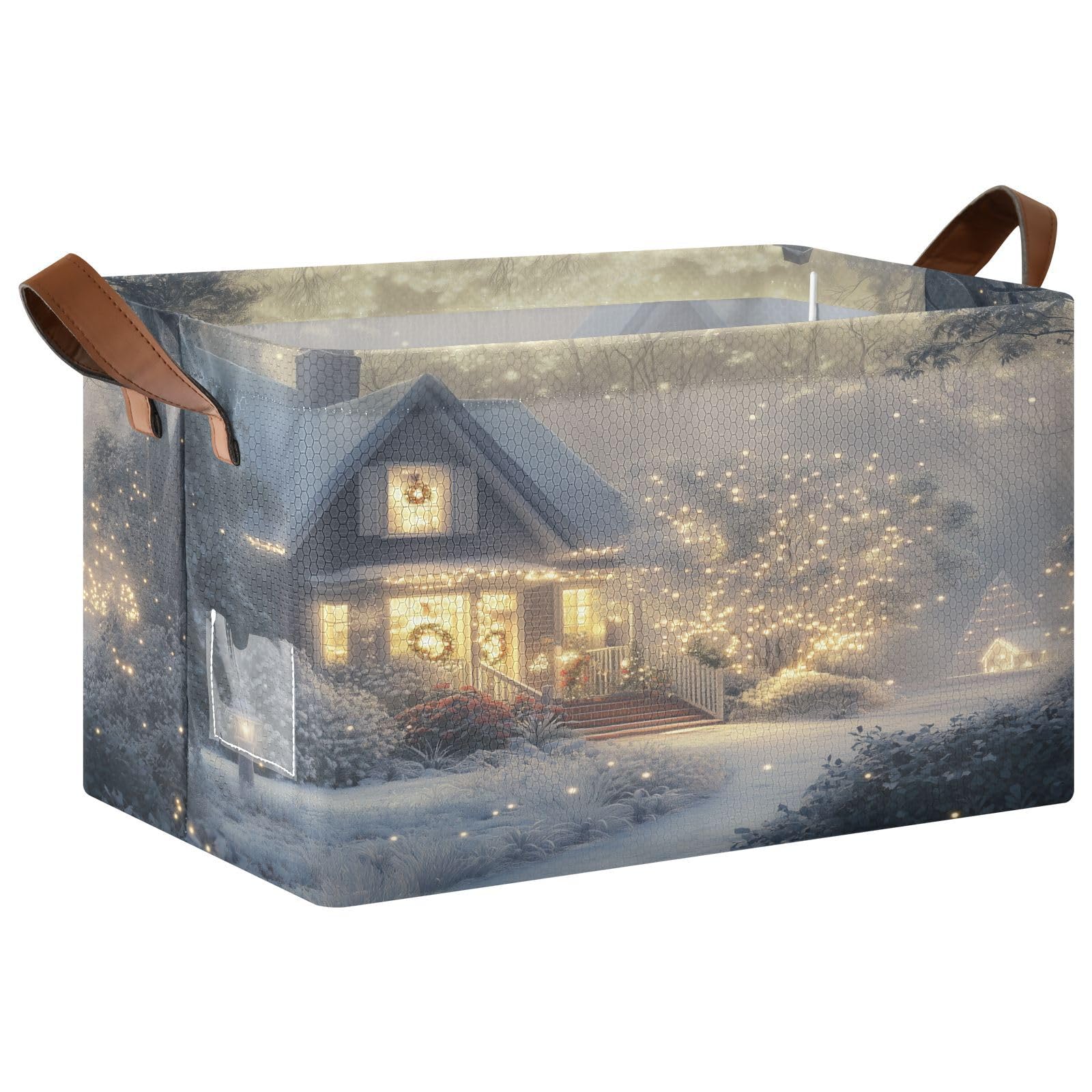 Emelivor Foldable Storage Bins with Handles - Christmas Winter Home Organization Baskets for Shelves, Nursery & Closet - Space Saving Rectangular Storage Cubes for Holiday Decor, Toys & Clothes