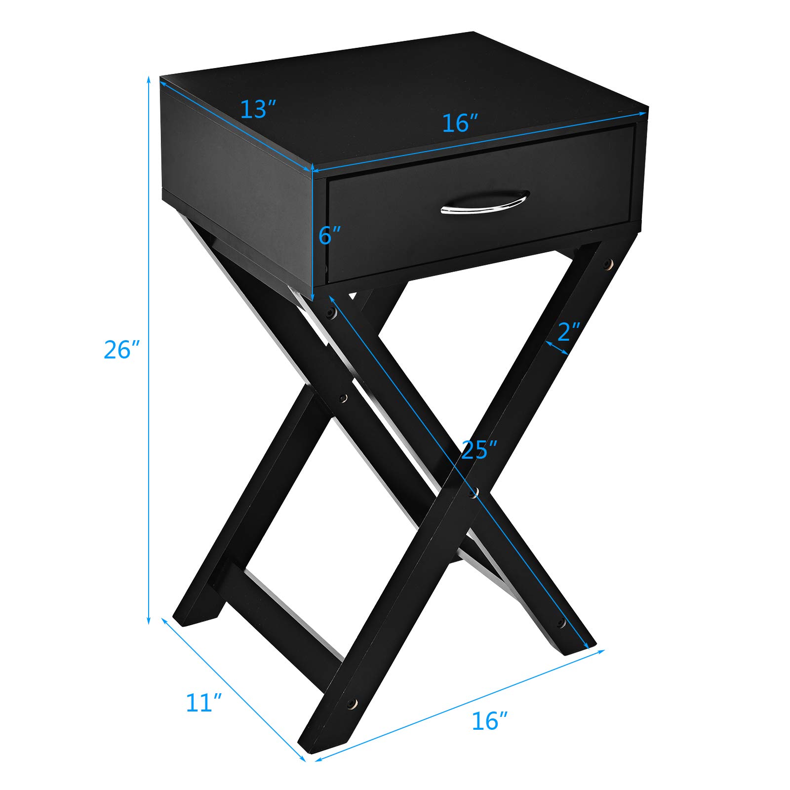 Giantex X-Shaped Nightstand with Drawer - Modern Accent End Table for Bedroom & Living Room - Black Side Table (Set of 2) - Perfect for Storing Books, Lamps & Bedroom Essentials