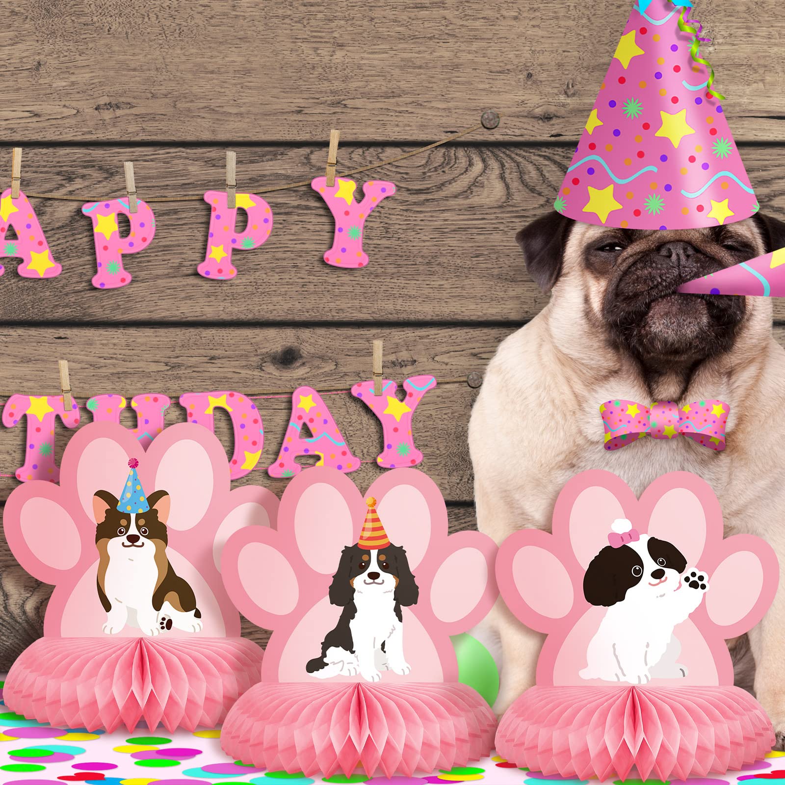 8 Pcs 3D Dog Themed Honeycomb Centerpieces - Puppy Paw Print Party Decorations for Birthday, Baby Shower & Dog Themed Events | Table Decor, Party Supplies, Home Celebration
