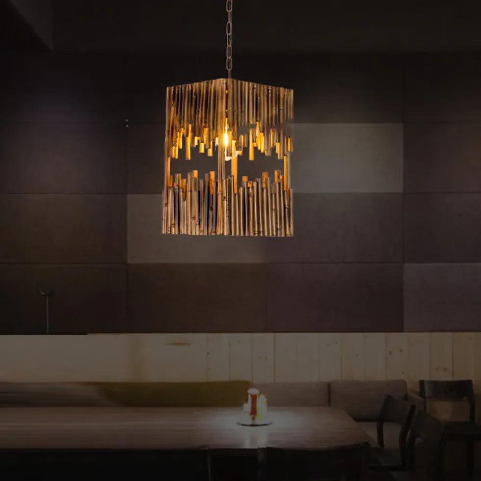 Vintage Rectangular Wooden Pendant Light - Layered Design for Dining Room, Kitchen Island & Bedroom Lighting