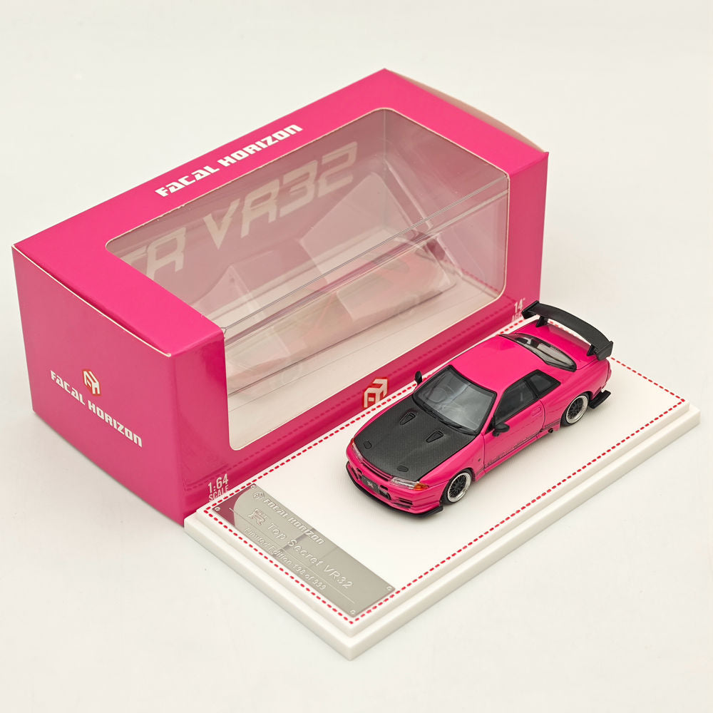 1/64 Nissan Skyline GT-R R32 Diecast Model Car with Carbon Hood - Top Secret Pink Edition | Collectible Toy for Car Enthusiasts & Display for Home/Office Decor