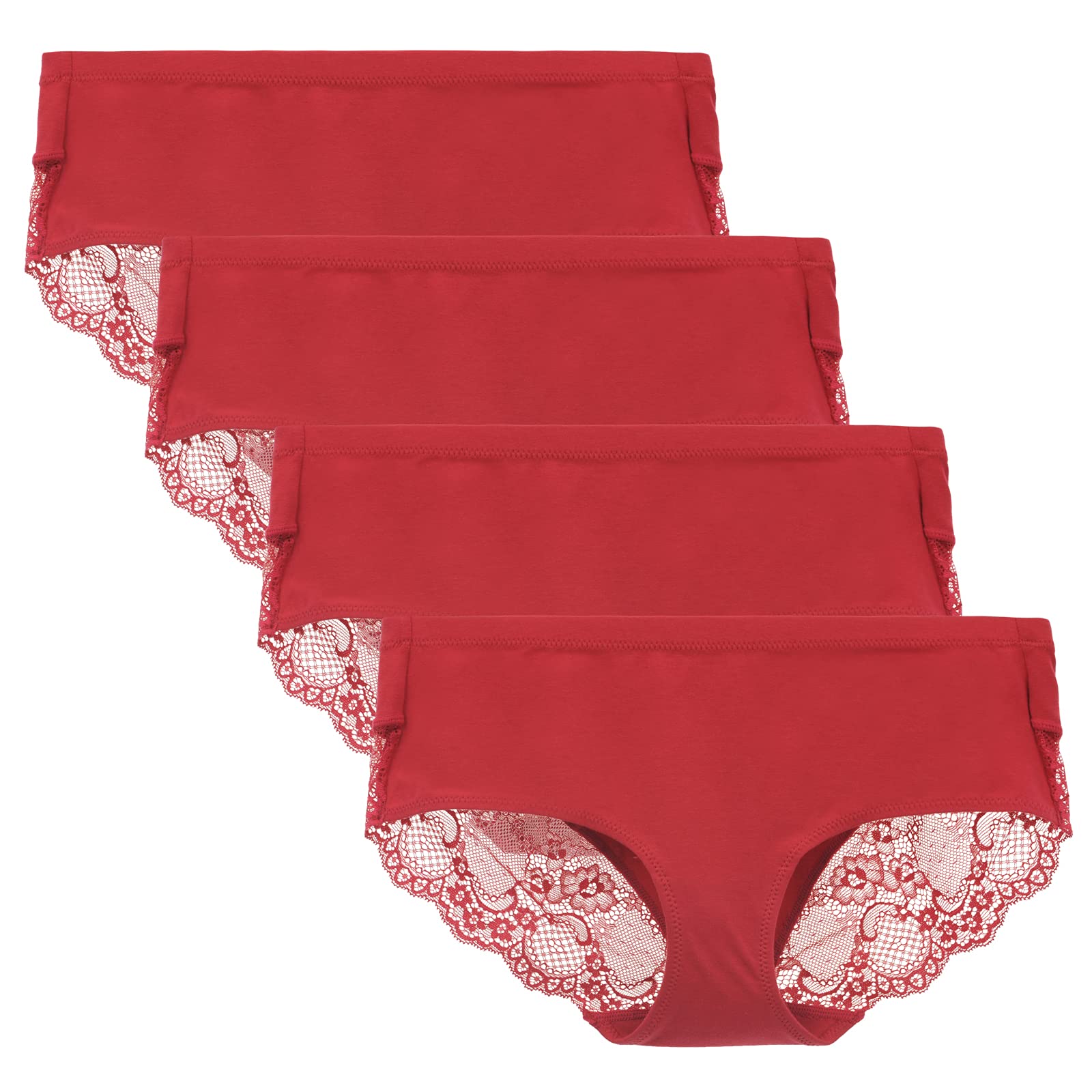 Women's Lace Back Underwear - Mid Rise Full Coverage Panties 4 Pack (Regular & Plus Size) - Comfortable & Breathable for Everyday Wear & Special Occasions