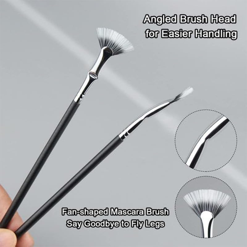 Premium Folding Angle Scalloped Lash Brush & Mascara Fan Brush Set - 2PC Eyelash Separator Tool for Upper & Lower Lashes | Perfect for Professional Makeup & Home Use